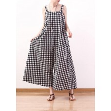 black white plaid casual cotton carpenter pants women loose wide leg pants