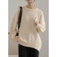 Cute beige crane tops o neck Cinched plus size sweaters