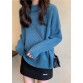 For Spring blue sweater tops high neck plus size knit sweat tops