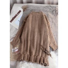 Pullover khaki Sweater Wardrobes Street Style o neck thick oversize fall knitwear