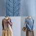 For Work blue crane tops o neck casual knitted blouse